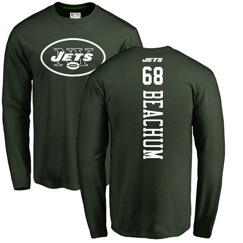 New York Jets Men Green Kelvin Beachum Backer NFL Football #68 Long Sleeve T Shirt